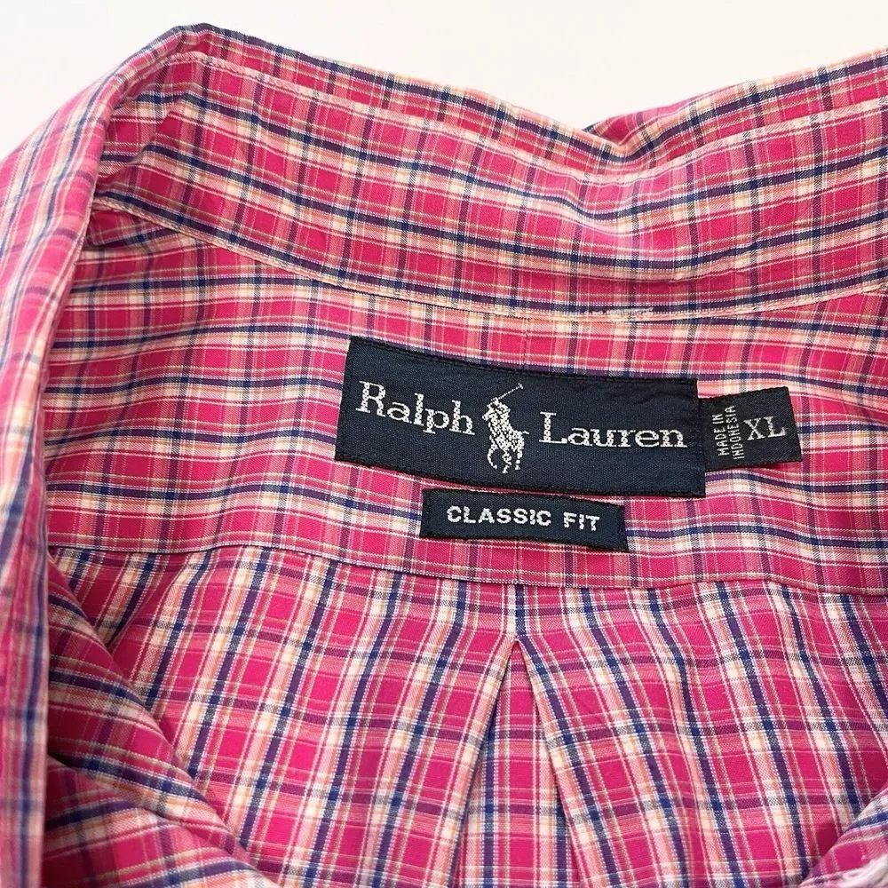 Polo‎ Ralph Lauren Pink Plaid Check Cotton Poplin Button Down Shirt Size XL